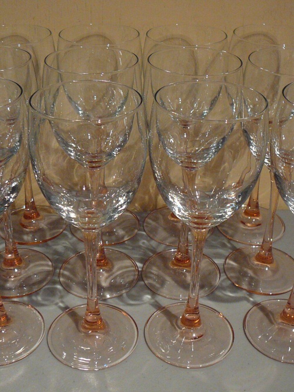 12 Luminarc France Wine Glasses Blush Pink Stem 8 oz